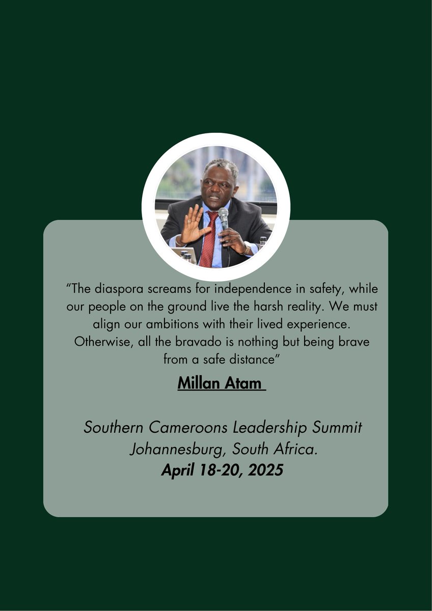 As DIASPORA asks freedom from afar, they should FEEL the pain borne by those at HOME. Our ambitions must reflect their daily woes, lest we reduce our noble intentions into hollow noise.All for a
#permanentsolution to the 
#AnglophoneCrisis #SouthernCameroons #MillanAtamSpeaks