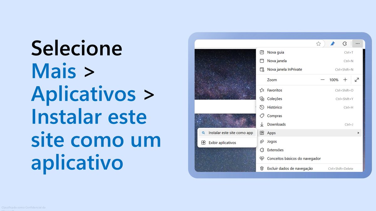 Aplicativos ➡️ de sites

Use este truque para instalar a maioria dos sites para serem executados em seu PC como um aplicativo:
msft.it/6015ScPfN