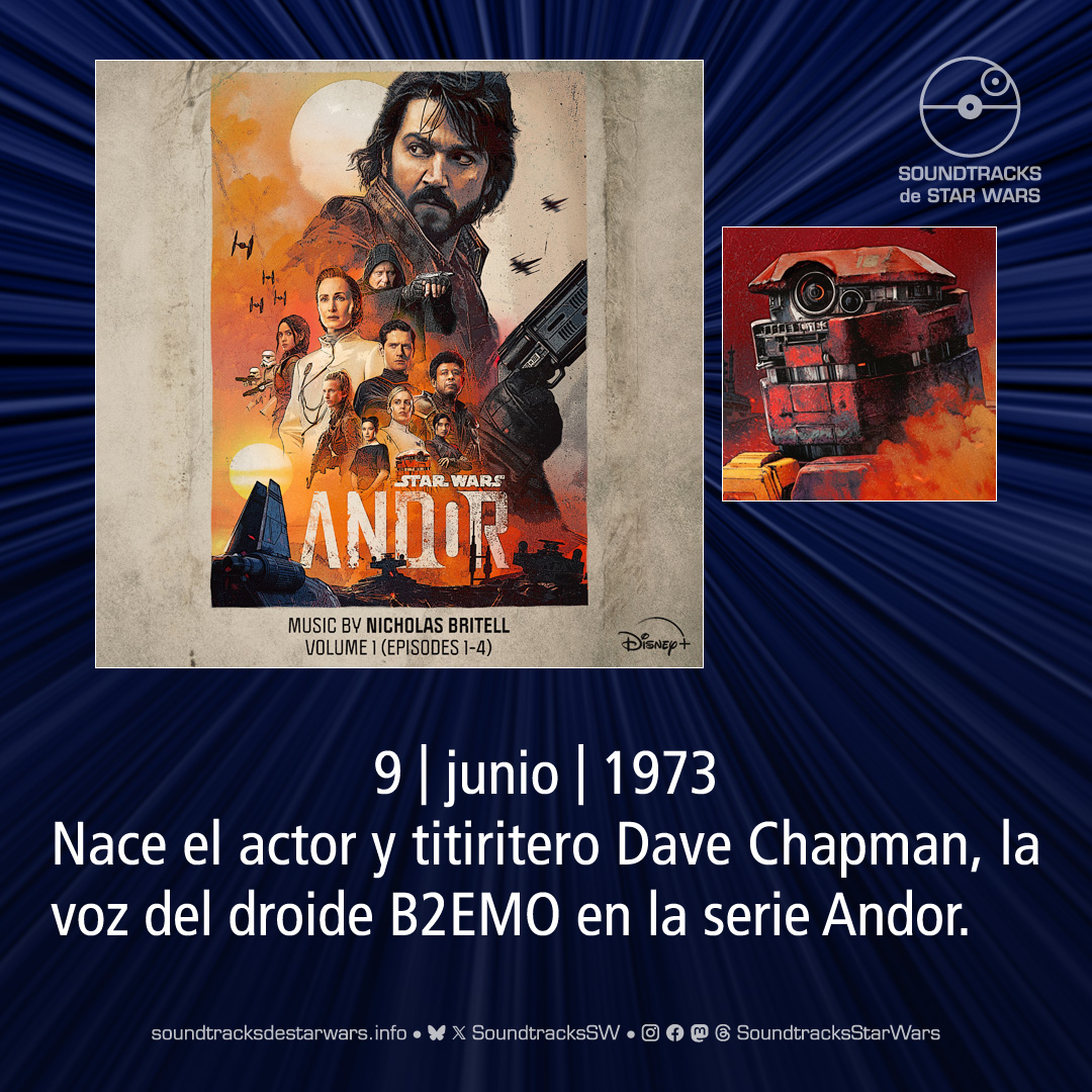 SoundtracksSW's tweet image. El 9 de junio de 1973 nace el actor y titiritero Dave Chapman, la voz del droide B2EMO en la serie Andor.

On June 9, 1973, actor and puppeteer Dave Chapman, the voice of the droid B2EMO in the Andor series, was born.

#StarWars #DaveChapman #b2emo
