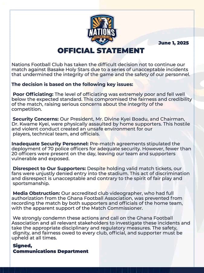 FocusFMSports's tweet photo. Nations FC statement 
#focusfmsports https://t.co/VWxyvGyzur