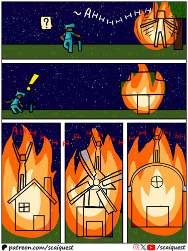 ScaiQuest's tweet image. 🥳New comic: "Need a light?"! A question answered with a resounding and definite NO!🔥🔥🔥

👀Join us on Patreon (patreon.com/scaiquest) for early &amp;amp; behind-the-scenes access, HD art and bonus panels!

#minecraft #minecraftcomic #minecraftart #comicstrip #webcomic