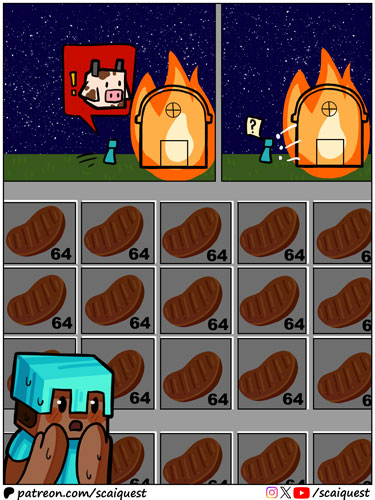 ScaiQuest's tweet image. 🥳New comic: "Need a light?"! A question answered with a resounding and definite NO!🔥🔥🔥

👀Join us on Patreon (patreon.com/scaiquest) for early &amp;amp; behind-the-scenes access, HD art and bonus panels!

#minecraft #minecraftcomic #minecraftart #comicstrip #webcomic