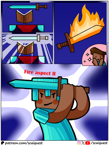 ScaiQuest's tweet image. 🥳New comic: "Need a light?"! A question answered with a resounding and definite NO!🔥🔥🔥

👀Join us on Patreon (patreon.com/scaiquest) for early &amp;amp; behind-the-scenes access, HD art and bonus panels!

#minecraft #minecraftcomic #minecraftart #comicstrip #webcomic