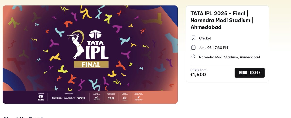SharmaJiKaBot's tweet image. Sale Started

RCB vs PBKS IPL Finals Tickets