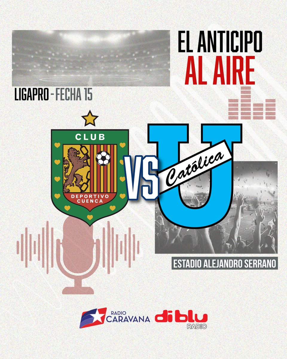 Radio Caravana (@caravana750) on Twitter photo ยกSIGUE EL FรTBOL EN CUENCA! ๐ฅ
๐๏ธ<a href="/robertoonar/">Roberto Carlos Oรฑa Romero</a>
๐๏ธ<a href="/santiagobucaram/">Santiago Bucaram Lรณpez</a>
๐๏ธ<a href="/ccarrasco750/">Christian Carrasco</a>
๐๏ธ<a href="/nadia_manosalva/">nadia manosalvas </a>
๐ <a href="/DCuencaOficial/">Club Deportivo Cuenca</a> ๐ <a href="/UCatolicaEC/">U. Catรณlica Ecuador</a> ๐ต
๐ <a href="/LigaProEC/">LigaPro</a>
๐๏ธ Fecha 15
๐๏ธ Alejandro Serrano
โฐ 15H00
๐๐ป Escรบchalo por radiocaravana.com y diblu.ec ยกSIGUE EL FรTBOL EN CUENCA! ๐ฅ
๐๏ธ<a href="/robertoonar/">Roberto Carlos Oรฑa Romero</a>
๐๏ธ<a href="/santiagobucaram/">Santiago Bucaram Lรณpez</a>
๐๏ธ<a href="/ccarrasco750/">Christian Carrasco</a>
๐๏ธ<a href="/nadia_manosalva/">nadia manosalvas </a>
๐ <a href="/DCuencaOficial/">Club Deportivo Cuenca</a> ๐ <a href="/UCatolicaEC/">U. Catรณlica Ecuador</a> ๐ต
๐ <a href="/LigaProEC/">LigaPro</a>
๐๏ธ Fecha 15
๐๏ธ Alejandro Serrano
โฐ 15H00
๐๐ป Escรบchalo por radiocaravana.com y diblu.ec