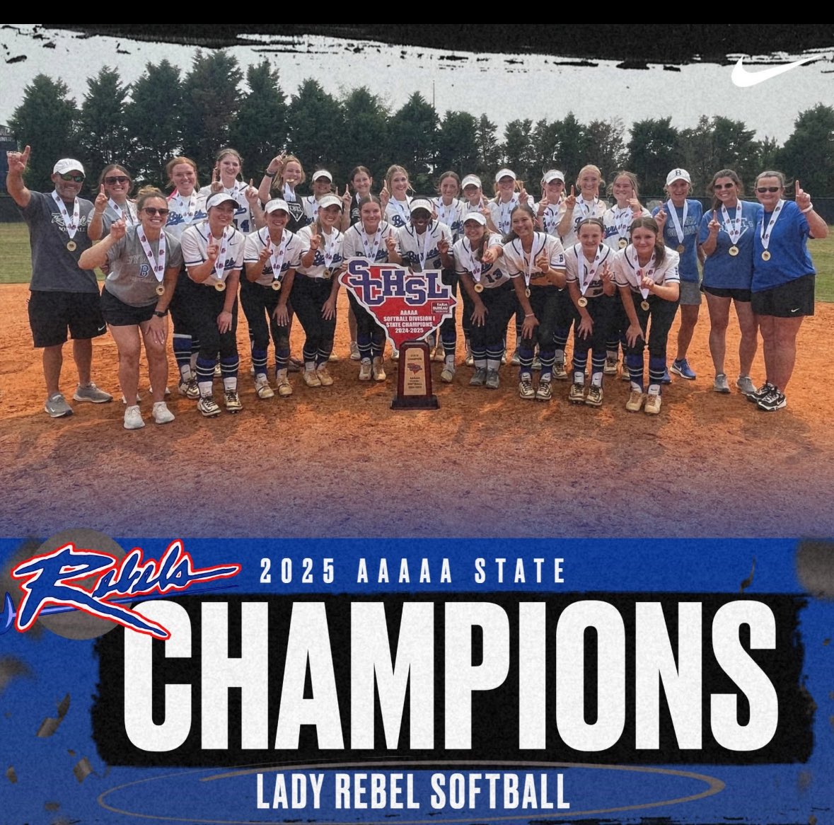eyarrell6's tweet image. STATE CHAMPS!! Wouldn’t want to end my senior season any other way. 💙🤍 #GoRebs #Team39 @Byrnes_Softball
