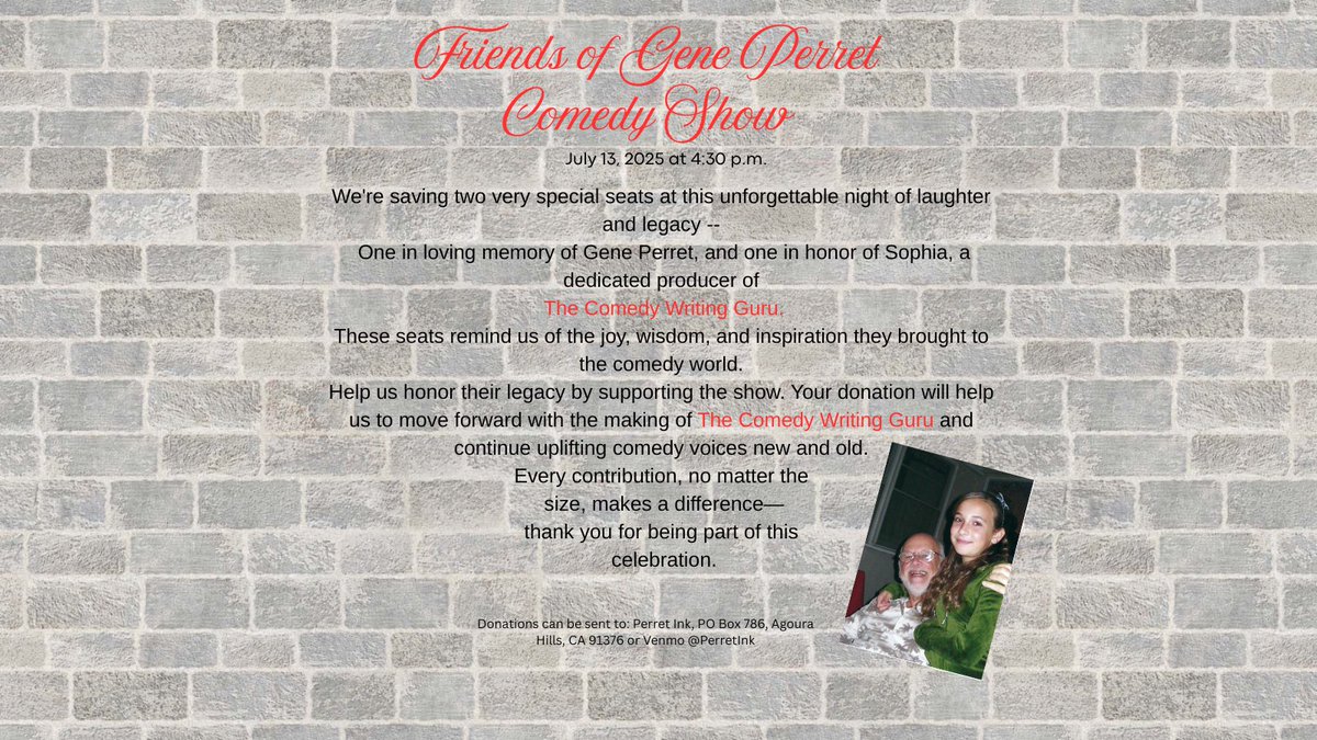 Hope to see you at the Friends of #GenePerret Comedy Show! ticketmaster.com/event/0B006166…