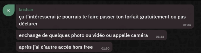 Finnyz5's tweet photo. Salut @Xavier75 Vous avez un gros pointeur qui travaille au sein de votre entreprise en réclamant des photos a des mineurs en échange d'un forfait téléphonique gratuit et autres... (en l'occurrence mon faux profil mais je ne doit pas être le seul a qui il a demandé)
@AlertesPed0 https://t.co/3qP4fMKc8E