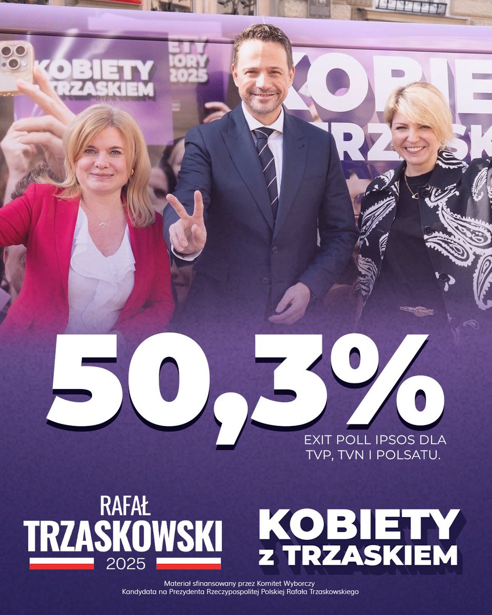 💜 Ta wiadomość sprawiła, że nasze serca zaczęły szybciej bić! 

Dziękujemy za każdy głos. Za zaangażowanie i każdą przekonaną osobę. ✌️ 

Rafał Trzaskowski. Gosia Trzaskowska. 

Kobiety z Trzaskiem.
Tu powstaje historia! 💜

#KobietyzTrzaskiem #Kobietynawybory