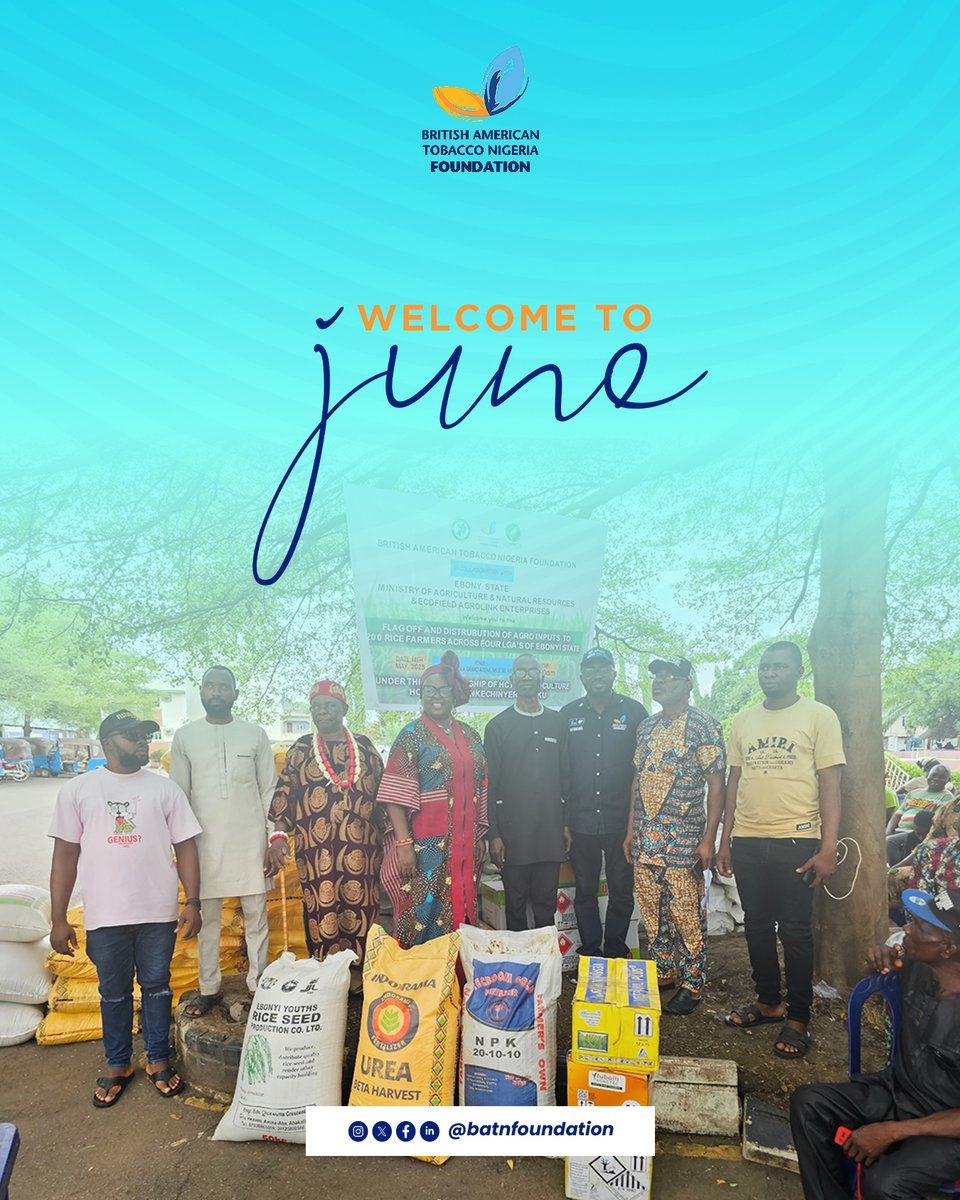 BATNFoundation's tweet photo. Happy New Month!
In June, we stay committed to driving sustainable change in rural Nigeria, supporting livelihoods, strengthening food systems & empowering smallholder farmers.
Here’s to shared growth & impact!
#BATNF #HappyNewMonth #FoodSecurity #RuralDevelopment #foodsystems https://t.co/LXFX8Niwsi