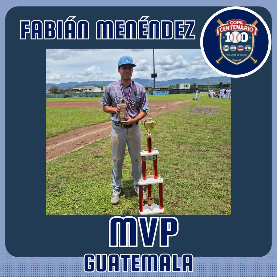 FedebeisGUA's tweet photo. Distinción especial como Jugador Más Valioso de la Copa Centenario 2025 recibió el seleccionado guatemalteco 🇬🇹 Fabián Ménendez, quien se destacó en la caja de bateo y desde el montículo. #SomosFedebeis https://t.co/IusC2NxJMD
