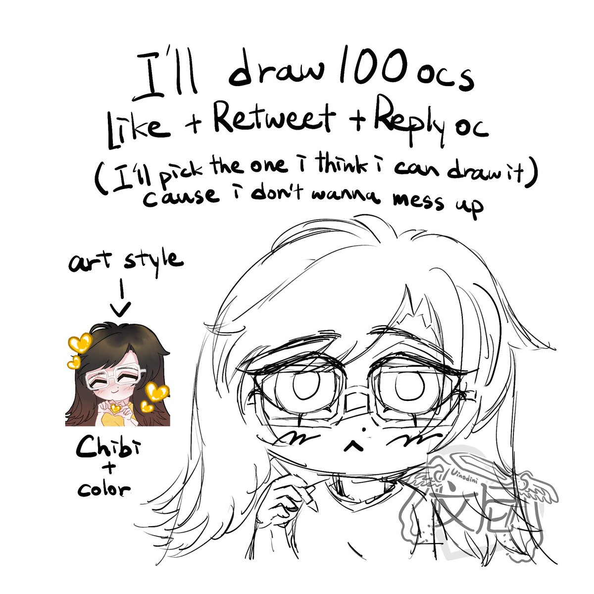 Don’t dm me for oc please 🙏 
Follow is appreciated 💙💕
Each person can reply with two ocs 
(I can’t draw very detailed oc or I will simplify it sorry)
Yippee