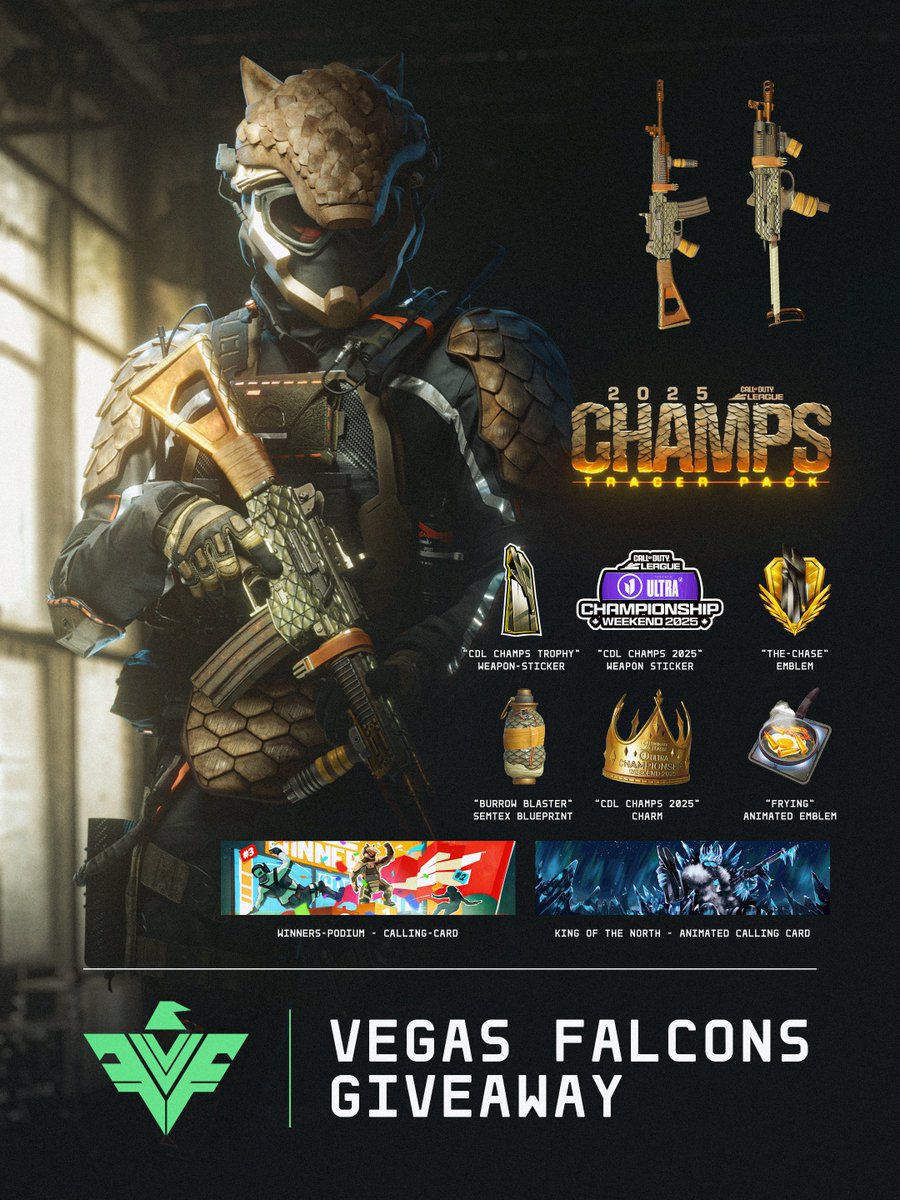 Vegas Falcons (@vegasfalcons) on Twitter photo Champs is almost here, and we’re hooking you up with some Champs Packs 🦅💚
How to Enter:
- Follow <a href="/VegasFalcons/">Vegas Falcons</a>
- Like & Retweet
- Tag 2 Friends
Winners will be selected on 6/5. Good Luck! 🏆 Champs is almost here, and we’re hooking you up with some Champs Packs 🦅💚
How to Enter:
- Follow <a href="/VegasFalcons/">Vegas Falcons</a>
- Like & Retweet
- Tag 2 Friends
Winners will be selected on 6/5. Good Luck! 🏆