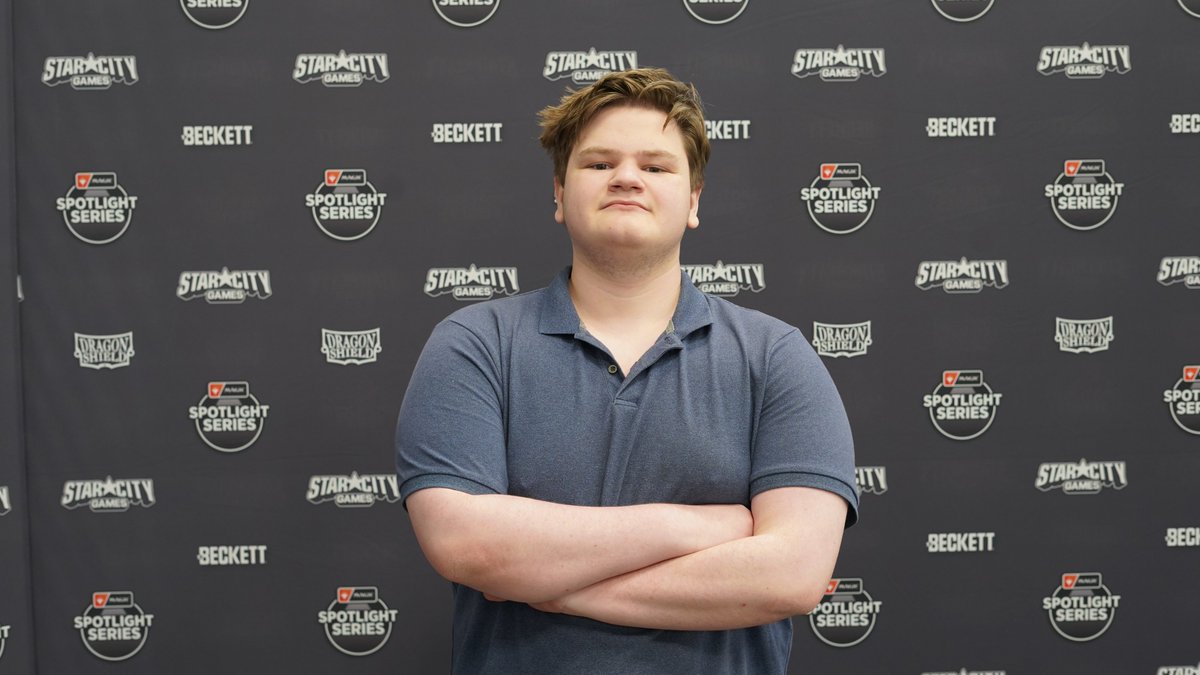 PlayMTG's tweet photo. Let's meet the Top 8 Modern players at #SpotlightSecretLair. The winner will earn both the trophy, the title, and the right to help shape a future Secret Lair product!

First up: Burke Methena, who led the 700-player field most of the weekend with new-look Affinity! https://t.co/1p4kimVwOJ