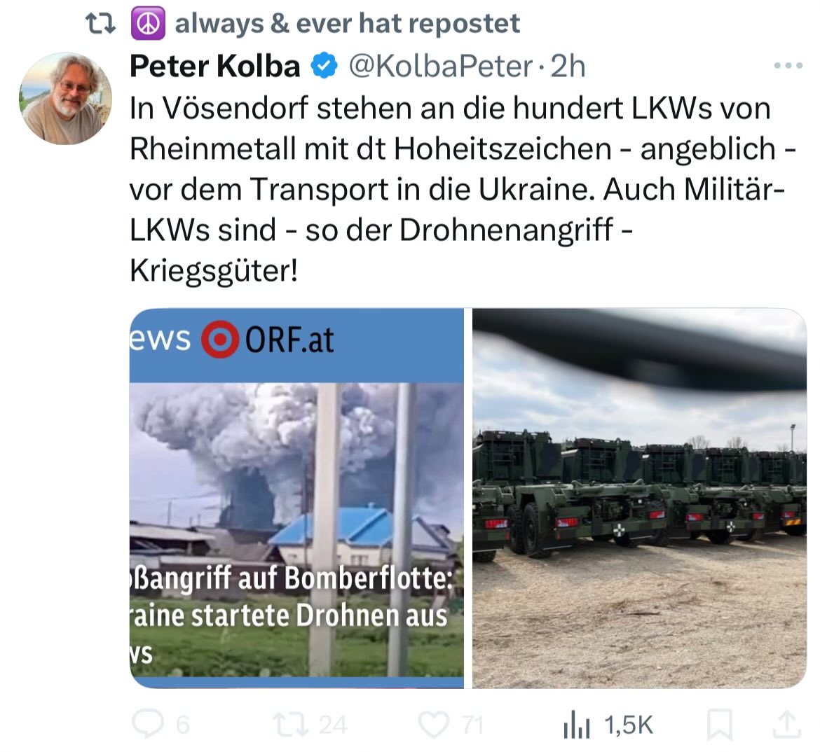 irgendwie kann der Kolba nichtmal mehr lesen - er denkt die Ukrainer sind mit Militär LKW einfach nachRussland gefahren 🙄🙈