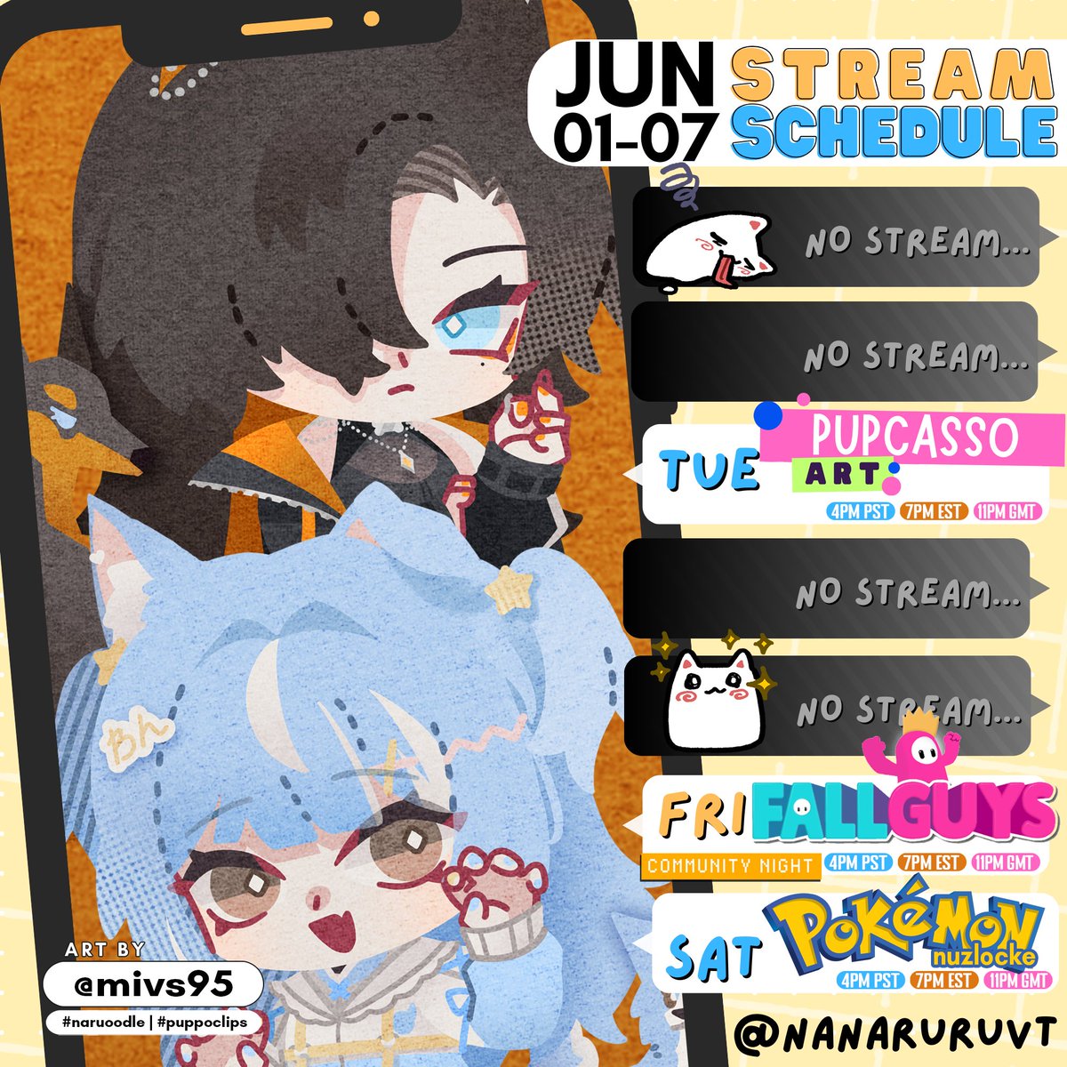 NanaruruVT's tweet image. ⋆⁺₊🐶📡WEEKLY SCHEDULE【06/01→ 06/07】

OUR FAVORITE WEEK OF THE MONTH : COMMUNITY DAY! Puppo Fall Guys will be so fun!
------------------------------------------
🎥#puppoclips
✏️#naruoodle
🔞#puppo34
🐶🐶#nanaruruvt