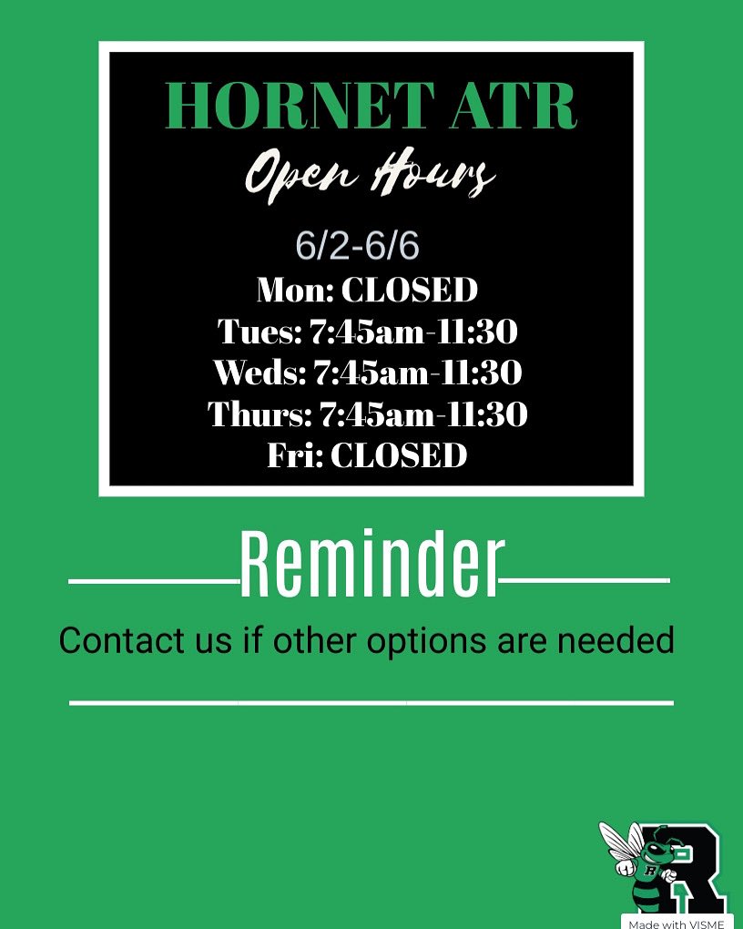 Welcome back for summer workouts Hornets! Check out our hours and reach out if you’re coming to see us with a new issue. We hope you all enjoyed the down time!