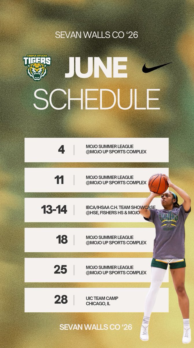 Sevan Walls | 7.Lael (@sevanwalls21) on Twitter photo checkout my my june schedule, ready to get in the lab with my girls! #lastride #road2state
<a href="/ATTUCKSGBB/">Crispus Attucks High School GBB</a> <a href="/Coach_KamBanks/">Coach Kam (Kamaren Banks)</a> <a href="/PGHIndiana/">Prep Girls Hoops Indiana</a> <a href="/IPSAthletics/">IPS Athletics</a> <a href="/MojoUp/">Mojo Up Marketing + Media</a> <a href="/UICFlames/">UIC Flames 🔥</a> <a href="/VIPree/">Caprice Smith</a> <a href="/IHSAA1/">IHSAA</a> <a href="/IBCA_Coaches/">IBCA Coaches</a> checkout my my june schedule, ready to get in the lab with my girls! #lastride #road2state
<a href="/ATTUCKSGBB/">Crispus Attucks High School GBB</a> <a href="/Coach_KamBanks/">Coach Kam (Kamaren Banks)</a> <a href="/PGHIndiana/">Prep Girls Hoops Indiana</a> <a href="/IPSAthletics/">IPS Athletics</a> <a href="/MojoUp/">Mojo Up Marketing + Media</a> <a href="/UICFlames/">UIC Flames 🔥</a> <a href="/VIPree/">Caprice Smith</a> <a href="/IHSAA1/">IHSAA</a> <a href="/IBCA_Coaches/">IBCA Coaches</a>