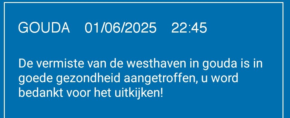 De vermiste man is in goede gezondheid gevonden in #Gouda.