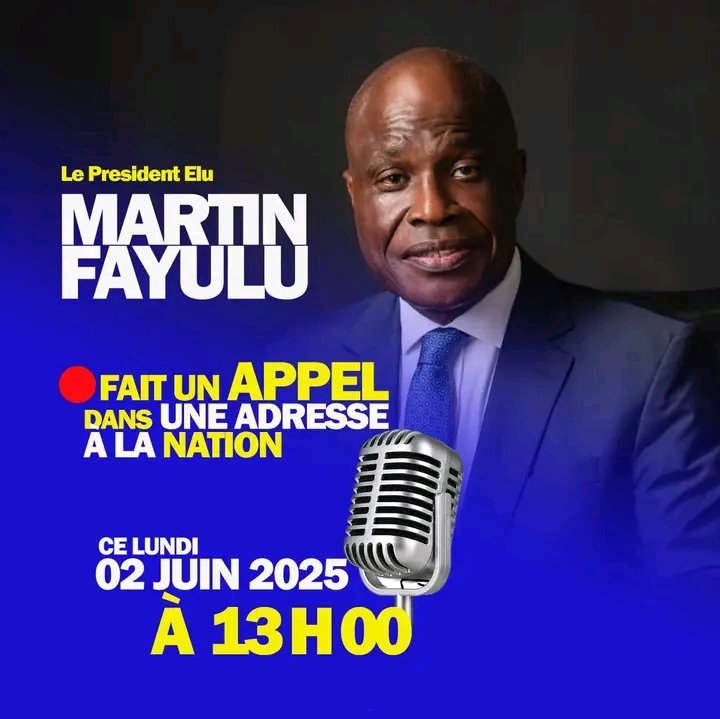 Joel Ekanga (@ekangajoel) on Twitter photo #POLITIQUE#Informations#Mafa
Ce lundi à 13h00, le Président <a href="/MartinFayulu/">Martin Fayulu</a> fait un appel dans une adresse à la nation #POLITIQUE#Informations#Mafa
Ce lundi à 13h00, le Président <a href="/MartinFayulu/">Martin Fayulu</a> fait un appel dans une adresse à la nation