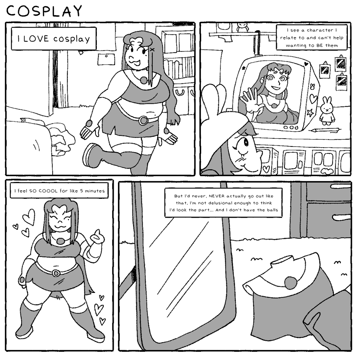 Gwen cosplays in her room