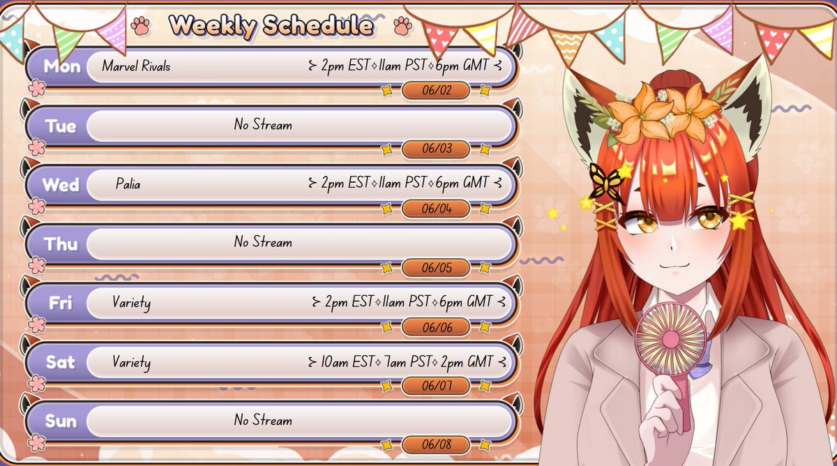 LET'S KICK OFF JUNE WITH A BLAST! IT'S SUMMERRR
June 2nd - June 8th
ʚ Times are in EST ⟡ PST ⟡ GMT ɞ