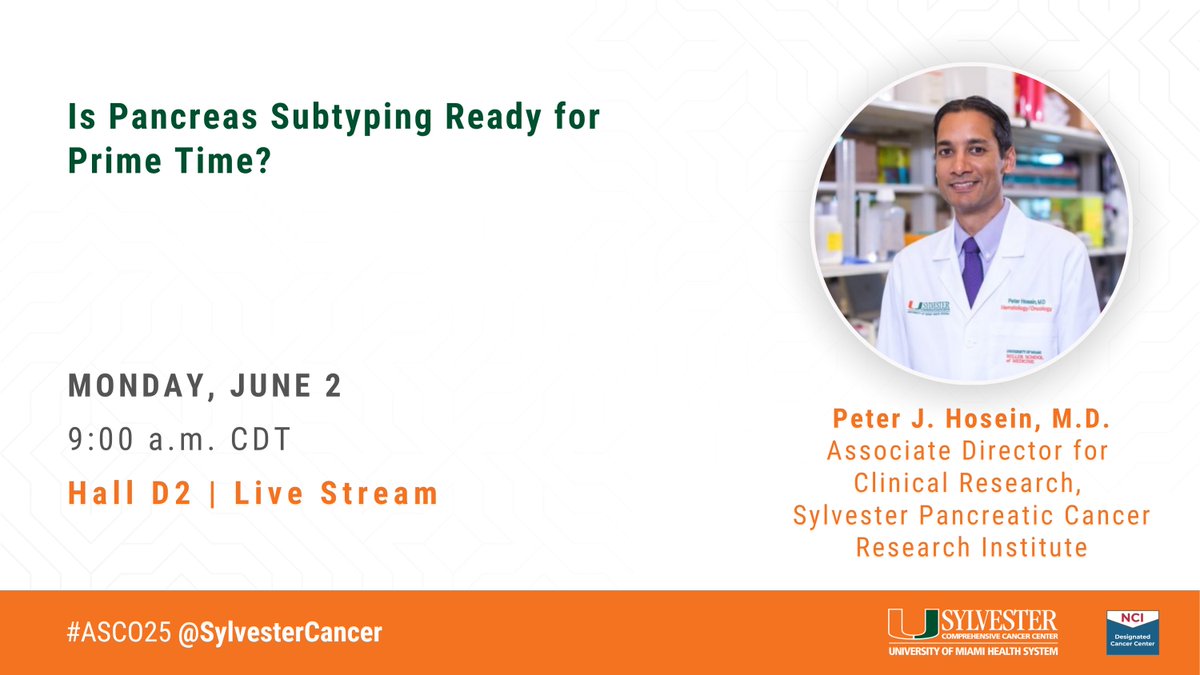 Sylvester Comprehensive Cancer Center (@sylvestercancer) on Twitter photo Join <a href="/PeterHoseinMD/">Peter Hosein, MD</a> tomorrow for a key discussion at #ASCO25 exploring the latest in pancreatic cancer subtyping, biomarkers and vaccine research. Learn how emerging data is shaping clinical practice and pushing precision oncology forward: loom.ly/kD8NHE8. Join <a href="/PeterHoseinMD/">Peter Hosein, MD</a> tomorrow for a key discussion at #ASCO25 exploring the latest in pancreatic cancer subtyping, biomarkers and vaccine research. Learn how emerging data is shaping clinical practice and pushing precision oncology forward: loom.ly/kD8NHE8.