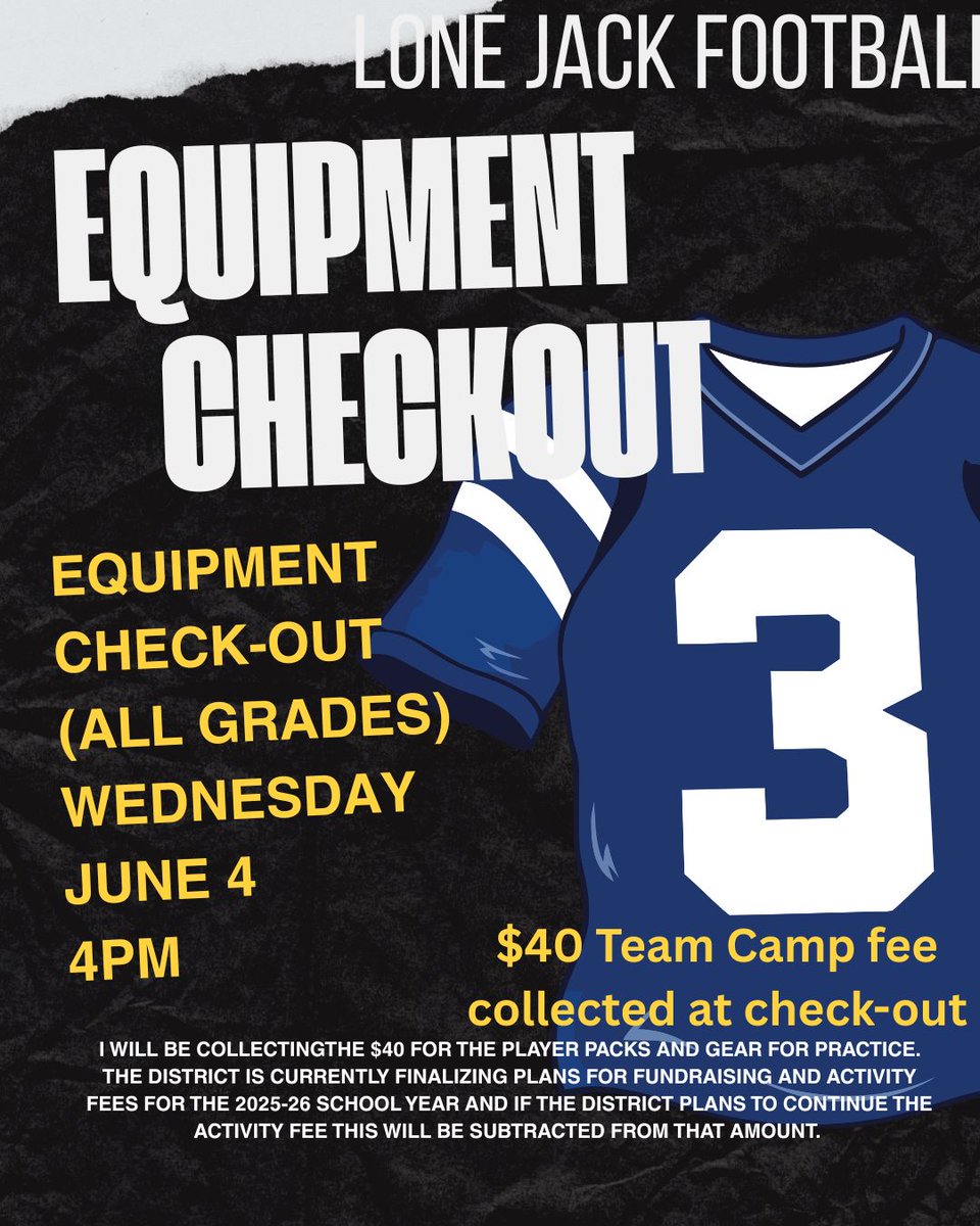 If you missed equipment check-out today, we will have a second chance on Wednesday at 4:00 p.m. See you there!!!