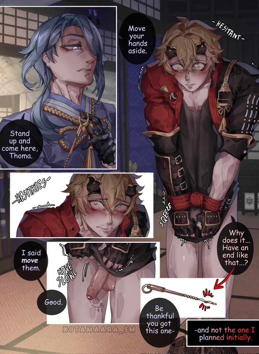 tamaara_sm's tweet photo. (2/2) #Ayathoma sounding comic~ Thoma is way too intimidated to object to the demands of Ayato, his authority figure, but also too nervous and uncomfortable to completely listen to them, even if it comes with consequences. (also i imagined an age gap- Ayato 37yr and Thoma 23yr~~) https://t.co/1FJdxlgFAs