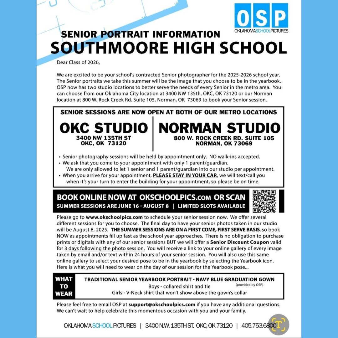 Class of 2026!!! Don't forget to book your appt to get your yearbook picture taken!
Contact OSP with any questions!
#sabercatpride