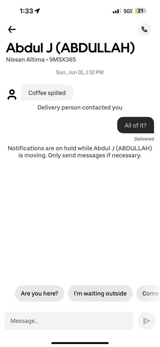 Poppys_Field's tweet photo. @Uber_Support I have used Uber for a number of years and the service I received today was disgusting! I never received my order, the order was told to me that it was spilled via the message app, the driver then said he arrived when he had not! I want a refund https://t.co/pySXpGwoxm