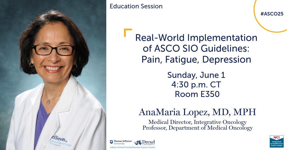 Sidney Kimmel Comprehensive Cancer Center (@kimmelcancerctr) on Twitter photo #ASCO25: This afternoon, Dr. AnaMaria Lopez is chairing a session reviewing the <a href="/ASCO/">ASCO</a>-<a href="/Integrativeonc/">Society for Integrative Oncology</a> guidelines on integrative oncology care for pain, fatigue, anxiety, & depression & will outline communication strategies in the face of limited evidence. meetings.asco.org/2025-asco-annu… #ASCO25: This afternoon, Dr. AnaMaria Lopez is chairing a session reviewing the <a href="/ASCO/">ASCO</a>-<a href="/Integrativeonc/">Society for Integrative Oncology</a> guidelines on integrative oncology care for pain, fatigue, anxiety, & depression & will outline communication strategies in the face of limited evidence. meetings.asco.org/2025-asco-annu…