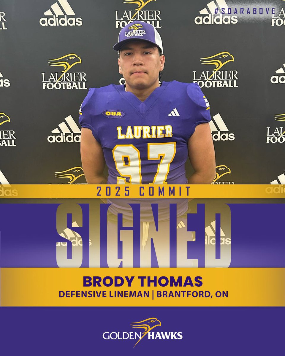 Ending the weekend off with some signing news! 

Brody Thomas is the newest Golden Hawk. The Brantford native is a Defensive Lineman. 

Welcome to the family, Brody! 

#SoarAbove