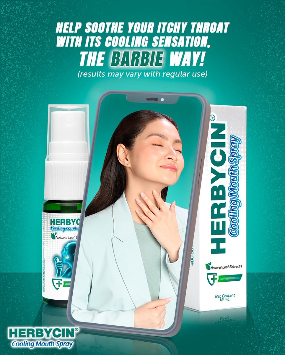 bardaupdates's tweet photo. Stay cool, stay chic with Herbycin Cooling Mouth Spray!🍃

Help soothe your itchy throat with its cooling effect, the Barbie way! 🍃

[dc: results may vary with regular use]

#LetsSpray
#BarbieForteza | BarDa https://t.co/BS8f7h31xd