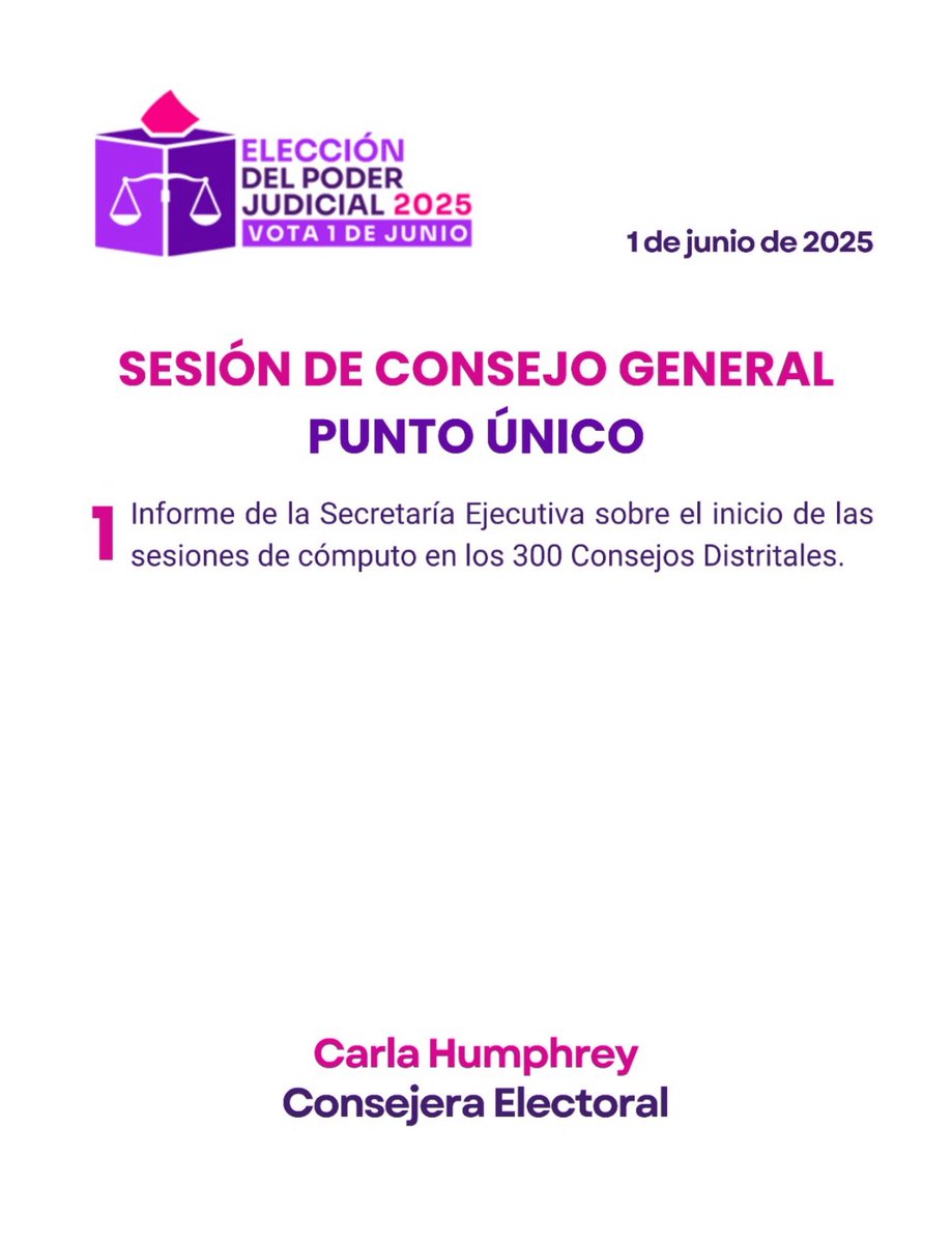 Carla Humphrey (@c_humphrey_j) on Twitter photo Sigue la sesión de Consejo General del <a href="/INEMexico/">@INEMexico</a> en la que se rendirá el Informe sobre el inicio de los cómputos de la #EleccionJudicial que por primera vez se realizan y transmiten el mismo día de la elección.
🔗youtube.com/watch?v=1-V_iF… Sigue la sesión de Consejo General del <a href="/INEMexico/">@INEMexico</a> en la que se rendirá el Informe sobre el inicio de los cómputos de la #EleccionJudicial que por primera vez se realizan y transmiten el mismo día de la elección.
🔗youtube.com/watch?v=1-V_iF…