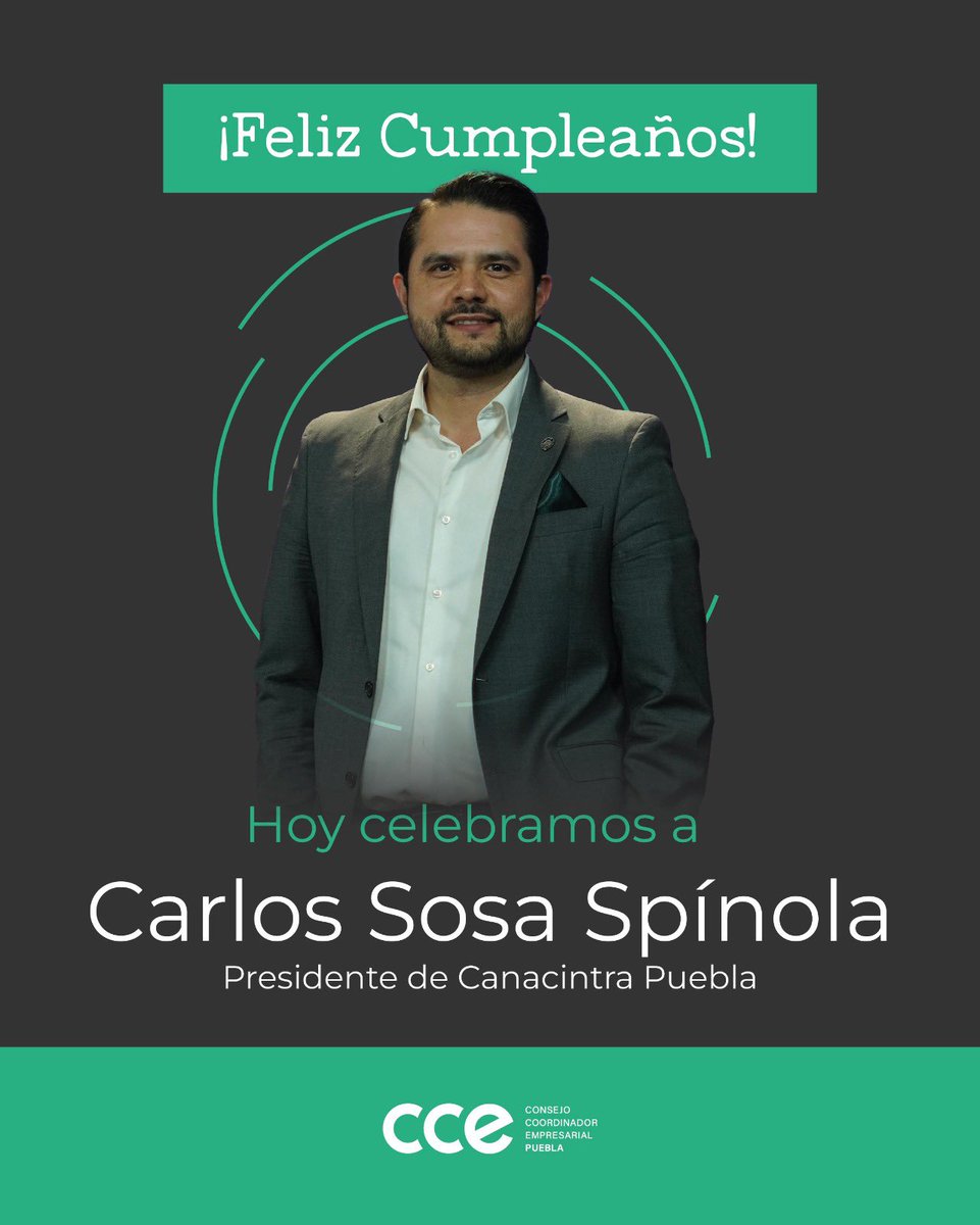 CCE Puebla (@ccepuebla) on Twitter photo 🎉 ¡Feliz cumpleaños, <a href="/SoyCarlosSosaMx/">Carlos Sosa</a> !
Celebramos al Presidente de <a href="/canacintrap/">Canacintra Puebla</a>
Que este nuevo año esté lleno de éxitos, salud y grandes logros. 🎉 ¡Feliz cumpleaños, <a href="/SoyCarlosSosaMx/">Carlos Sosa</a> !
Celebramos al Presidente de <a href="/canacintrap/">Canacintra Puebla</a>
Que este nuevo año esté lleno de éxitos, salud y grandes logros.