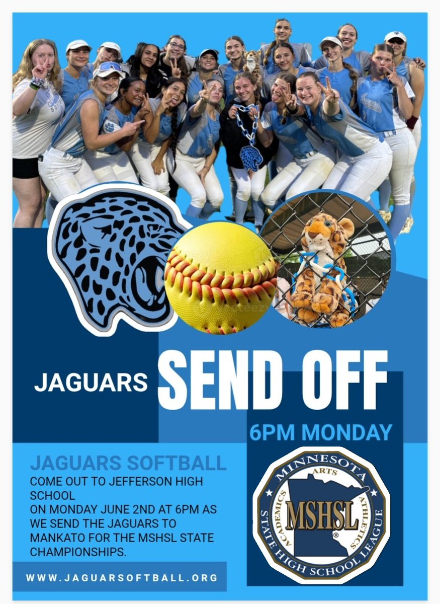 Remi Rudquist (@remi_rudquist) on Twitter photo Calling on all Jaguars fans to come out to Jefferson High School tomorrow at 6PM to help send off the Metro West Conference and Section 2AAAA Champions as they set off to the MSHL State Tournament in Mankato. Tell your friends and hope to see everyone there.<a href="/jeffjaguars/">Jefferson Jaguars</a> Calling on all Jaguars fans to come out to Jefferson High School tomorrow at 6PM to help send off the Metro West Conference and Section 2AAAA Champions as they set off to the MSHL State Tournament in Mankato. Tell your friends and hope to see everyone there.<a href="/jeffjaguars/">Jefferson Jaguars</a>