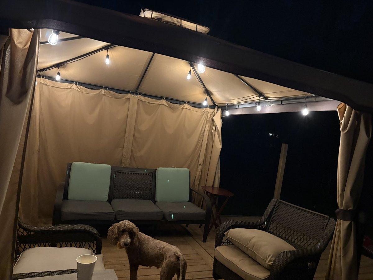 Added some outdoors lights to our deck canopy at TaylorVille! 
Great addition for summer.