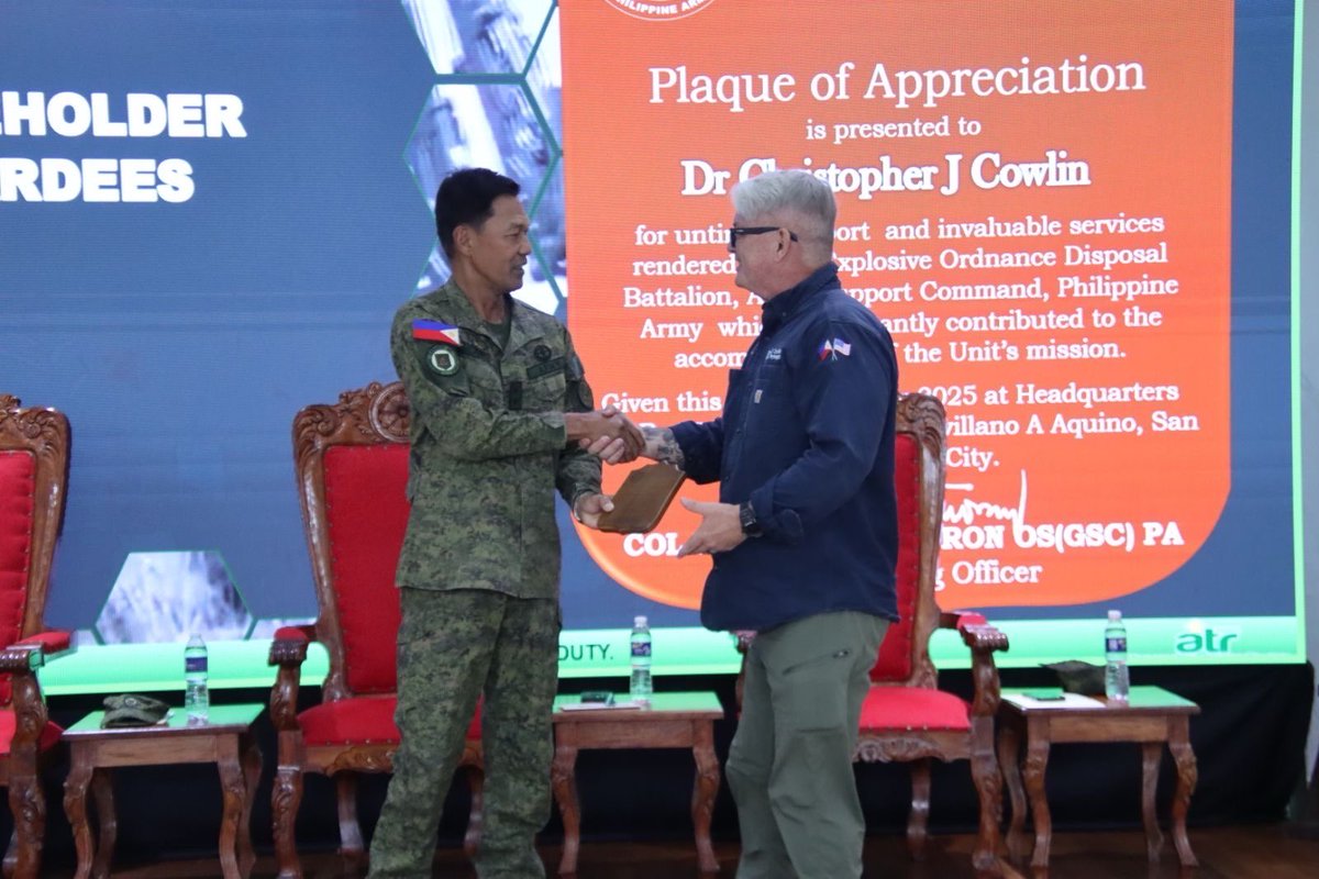 Golden West Humanitarian Foundation (@goldenwesthf) on Twitter photo Philippine Army EOD recently celebrated their 35th Anniversary. <a href="/GoldenWestHF/">Golden West Humanitarian Foundation</a> were awarded for their outstanding support in #Humanitarian #EOD support. ๐ GWHF is primarily led by veterans continuing their service to humanity.ย ๐บ๐ธ๐ค๐ต๐ญ Philippine Army EOD recently celebrated their 35th Anniversary. <a href="/GoldenWestHF/">Golden West Humanitarian Foundation</a> were awarded for their outstanding support in #Humanitarian #EOD support. ๐ GWHF is primarily led by veterans continuing their service to humanity.ย ๐บ๐ธ๐ค๐ต๐ญ