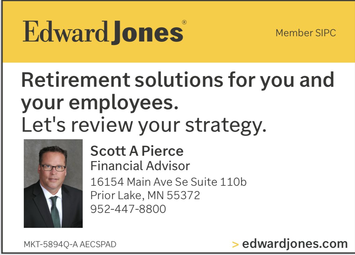 New Prague Booster Club would like to thank our 2025 Platinum Sponsor Scott Pierce – Edward Jones in Prior Lake!