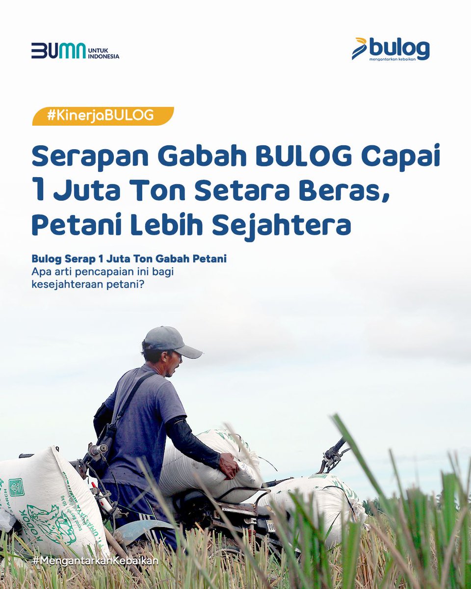 zzowinka's tweet photo. #BULOGSejahterakanPetani

Hingga April 2025 Perum BULOG telah menyerap 1 juta ton gabah setara beras dari petani di seluruh Indonesia. Ini bukan sekadar angka, tapi wujud nyata keberpihakan kepada petani.

#BULOGSejahterakanPetani #BULOG #GabahPetani https://t.co/U51EPBgkrb