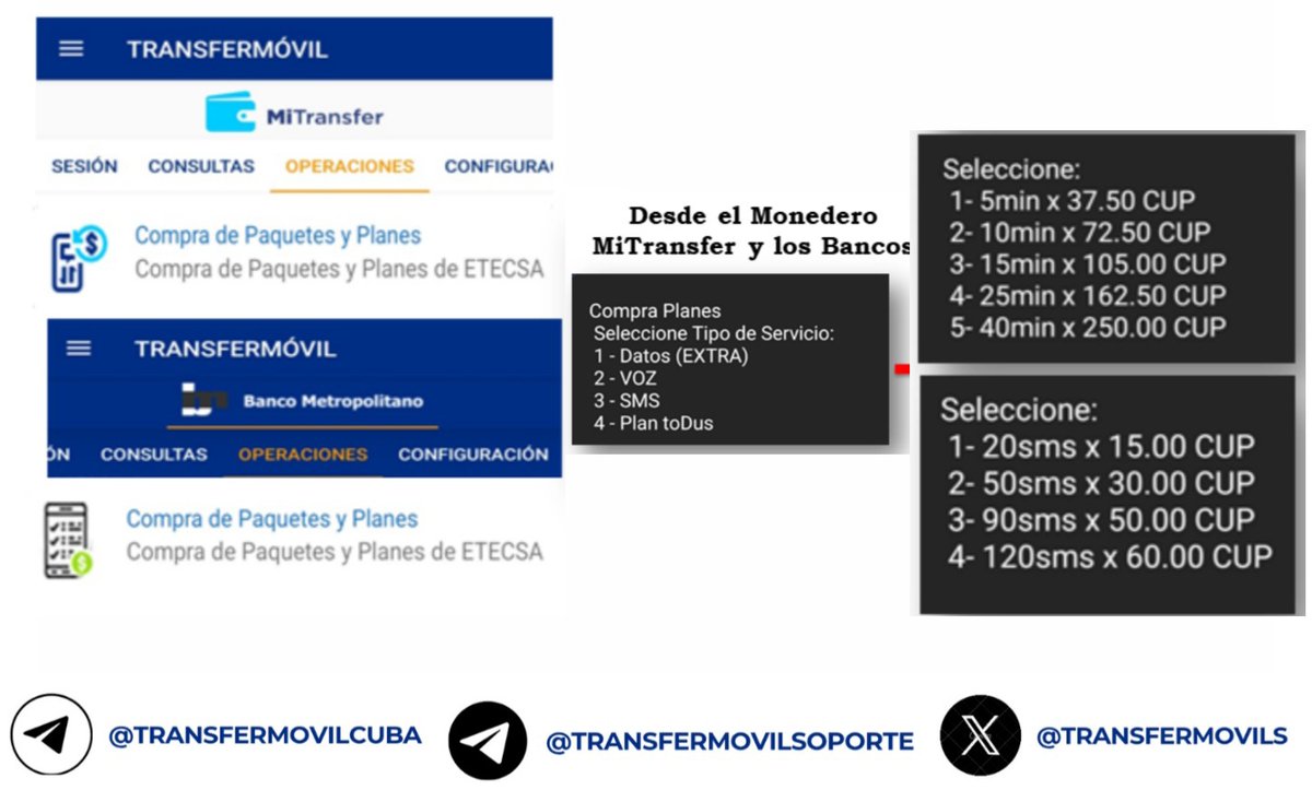 Si eres de los que utiliza plan de Voz y SMS con más frecuencia, lo recomendable es que los compres desde #Transfermóvil o Servicios en Línea, así ahorras el saldo principal de tu línea móvil y no agotas el límite de tu recarga mensual.
📲Plan de Voz y SMS, sin límite de compra.