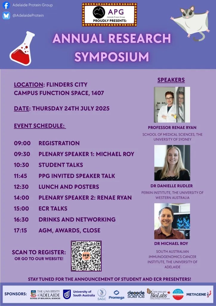 AdelaideProtein's tweet image. 🚨 Abstract submission closes in ONE WEEK! 🚨

🧬🔥Don’t miss your chance to present your research, connect with fellow scientists, and explore exciting science at the APG Symposium! 🧪👩🏽‍🔬🧑🏻‍🔬

📅 Submit NOW: apg.asn.au/2025/04/07/202…

#APG2025 #ProteinScience #AdelaideScience