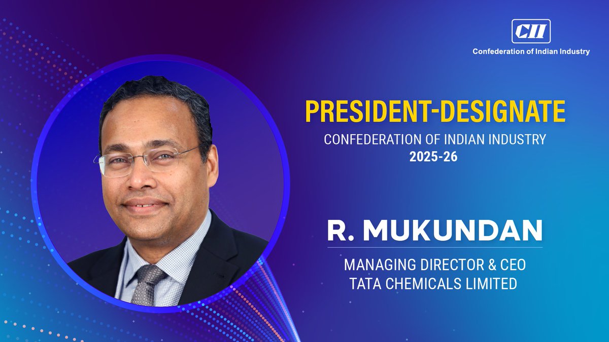 R. Mukundan, Managing Director &amp; CEO, Tata Chemicals Limited, assumes office as the President-Designate of the Confederation of Indian Industry for the year 2025-26. #cii4india