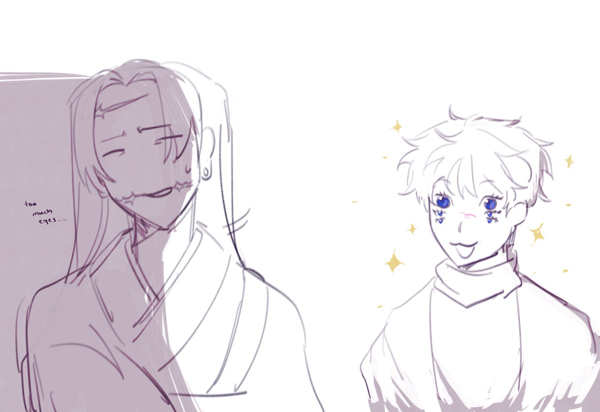 little #夏五 yap session 

decided to look back on a old au i drew where they’re both ancient sorcerers from the heian era ( like sukuna ) where geto can unhinge his jaw when taking curses and gojo has his six eyes