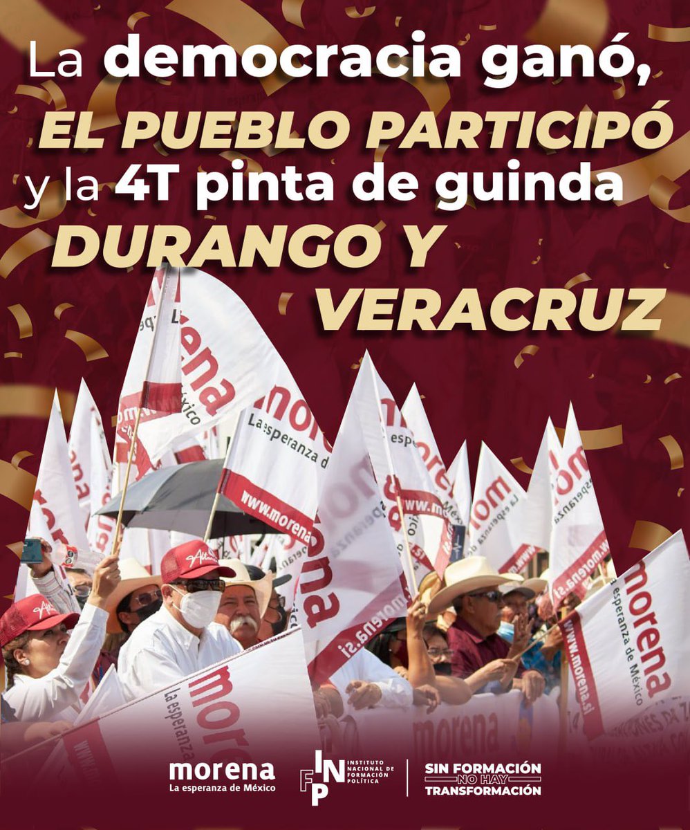 Somos históricos, hoy de nueva cuenta tomamos como pueblo la democracia en nuestras manos, avanzamos muchísima en Durango y en Veracruz  se reafirmó y creció  la confianza en los gobiernos de la 4T.

¡En México 🇲🇽 el pueblo manda y la revolución de las conciencias lo confirma!