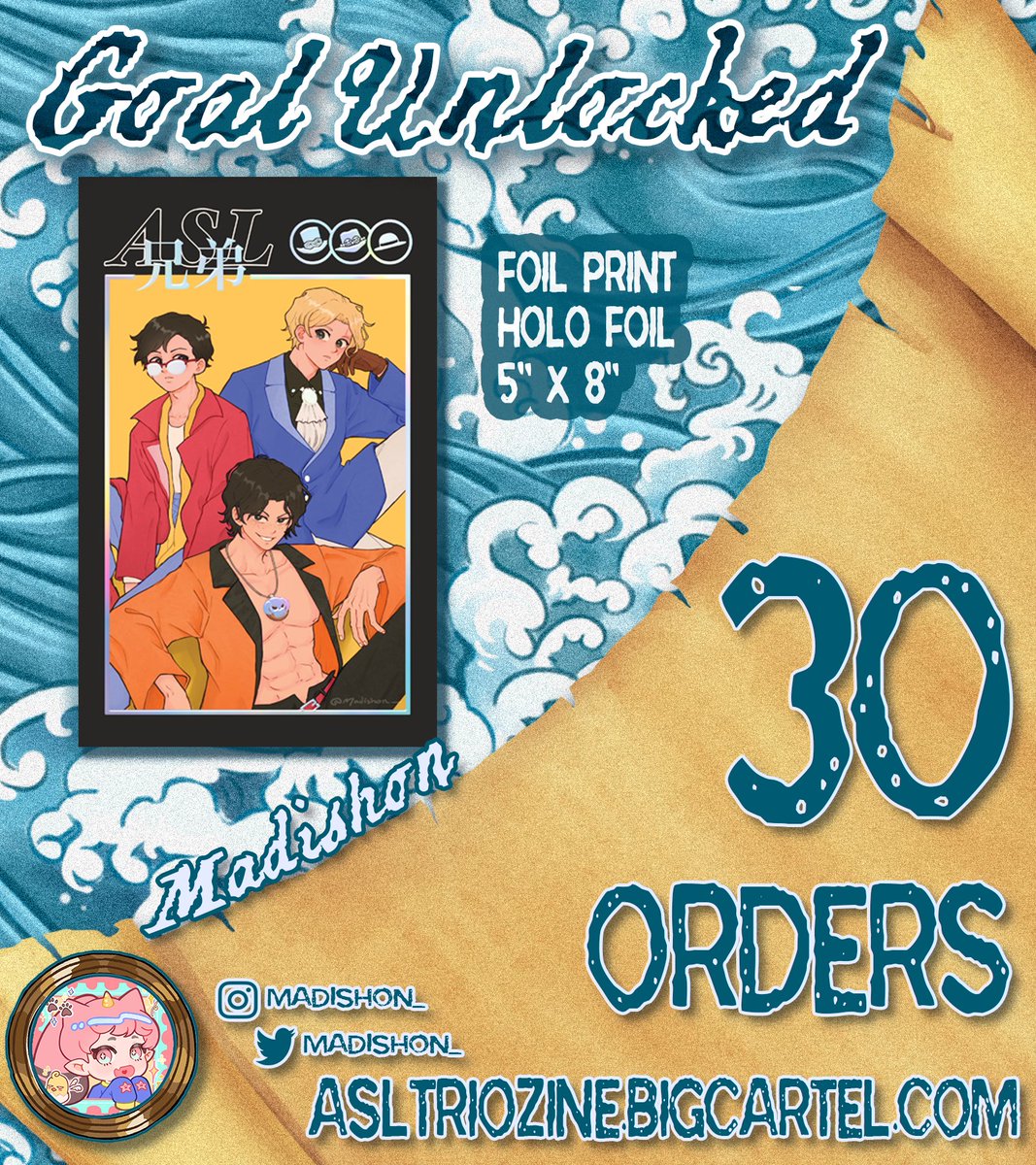 💙STRETCH GOAL 1 UNLOCKED💙

Our first stretch goal has been unlocked, and it only took a few hours!! This shimmering foil print by <a href="/madishon_/">madie🐣</a> will be added to all Full, Merch, Midway &amp; Essential bundles!  

Shop: asltriozine.bigcartel.com 

#onepiece #ASL #ace #sabo #luffy #zine