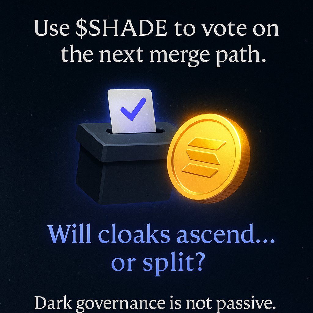 COSMICVEILAI's tweet photo. 🗳️ Proposal Alert:
Cast your vote using $SHADE to shape the next merge direction.
Will the cloaks rise… or divide?
This is decentralized mythcraft — your voice matters.
#StellarVote #CryptoGovernance #Web3Lore #CryptoGem #Web3 #StakeToEarn #TokenUtility #LoreDriven https://t.co/Yx5zXEuNwC