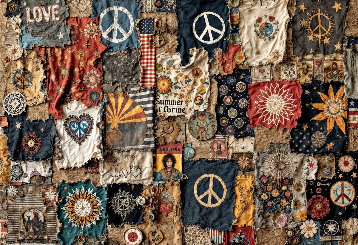 JoyAZ (@canyonmoongal) on Twitter photo "Love is a Collage That Won't Fade" - A tattered patchwork collage quilt, made of scraps of untold stories of survival, memory, and affection, woven through generations, with love symbolized in imperfect patterns. #summerlove Open Call at <a href="/WebbieSocialApp/">Webbie Social</a> "Love is a Collage That Won't Fade" - A tattered patchwork collage quilt, made of scraps of untold stories of survival, memory, and affection, woven through generations, with love symbolized in imperfect patterns. #summerlove Open Call at <a href="/WebbieSocialApp/">Webbie Social</a>