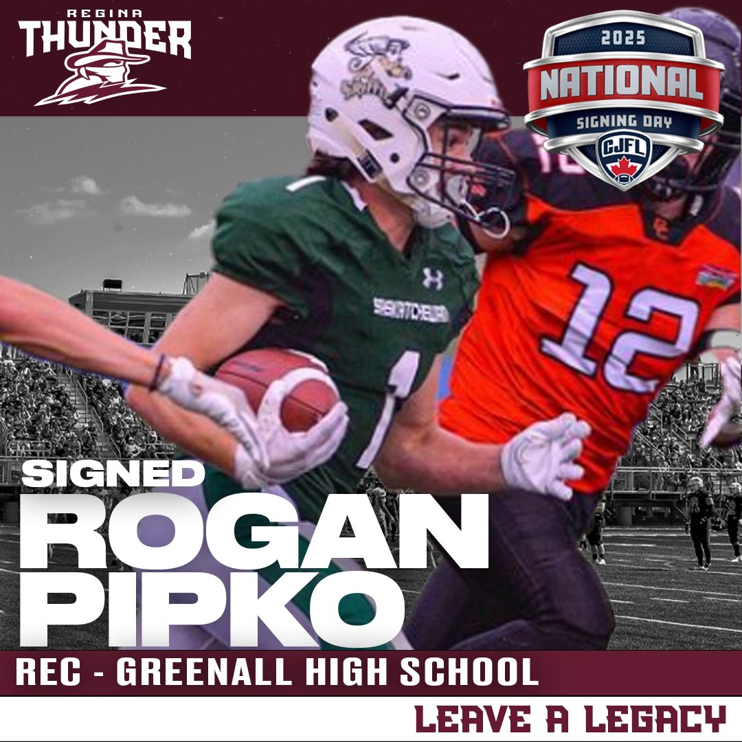 reginathunder's tweet image. RECEIVER INCOMING!!!
Greenall Receiver Rogan Pipko has committed to the grit!
#LeaveALegacy #TogetherWeRoll
#CJFLSigningDay